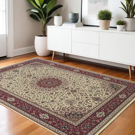 Ivory Red and Blue Oriental Area Rug Photo 1