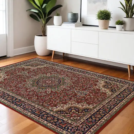 Ivory Red and Blue Oriental Area Rug Photo 1