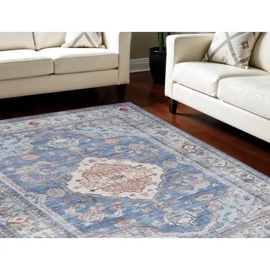 Ivory Red and Blue Oriental Distressed Non Skid Area Rug Photo 1