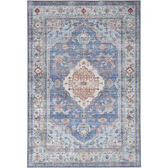 Ivory Red and Blue Oriental Distressed Non Skid Area Rug Photo 2