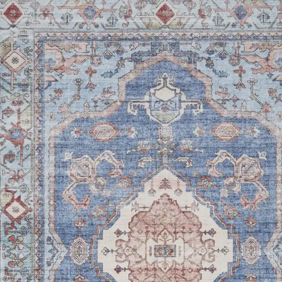 Ivory Red and Blue Oriental Distressed Non Skid Area Rug Photo 6