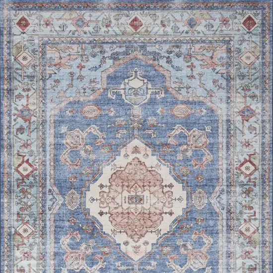 Ivory Red and Blue Oriental Distressed Non Skid Area Rug Photo 7