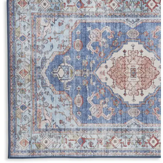 Ivory Red and Blue Oriental Distressed Non Skid Area Rug Photo 4