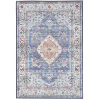 Photo of Ivory Red and Blue Oriental Distressed Non Skid Area Rug