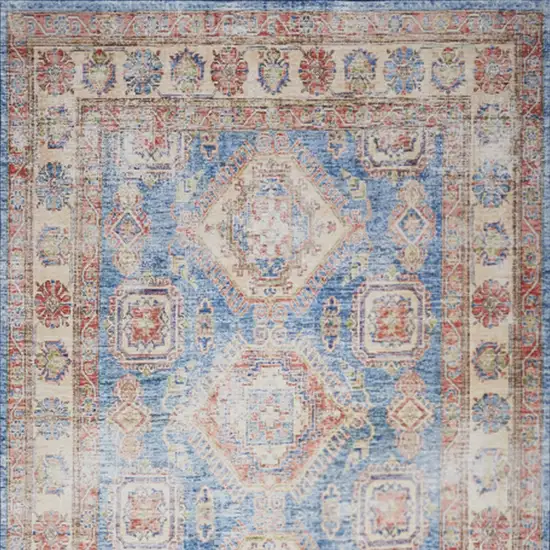 Ivory Red and Blue Oriental Distressed Non Skid Area Rug Photo 6