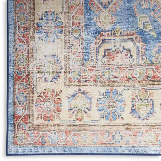 Ivory Red and Blue Oriental Distressed Non Skid Area Rug Photo 5