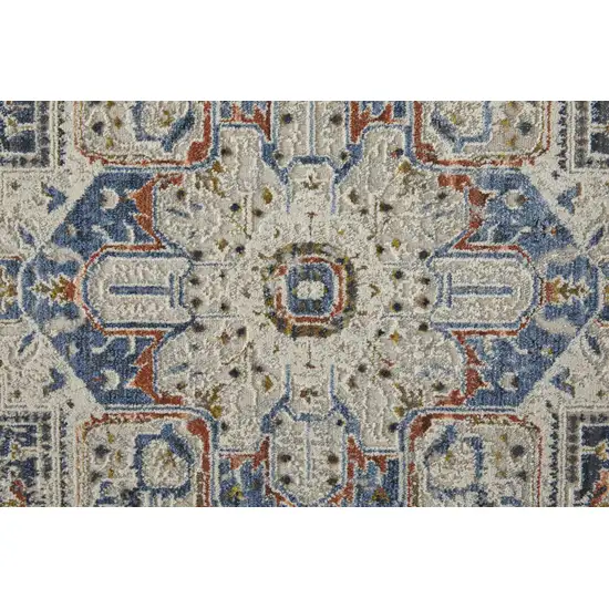 Ivory Red and Blue Oriental Power Loom Area Rug With Fringe Photo 5