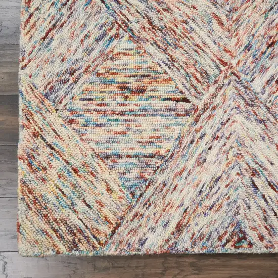 Ivory Red and Blue Wool Geometric Area Rug Photo 8