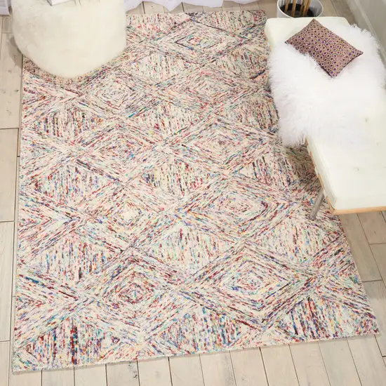 Ivory Red and Blue Wool Geometric Area Rug Photo 9