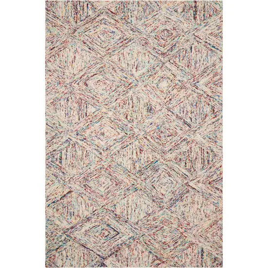 Ivory Red and Blue Wool Geometric Area Rug Photo 5