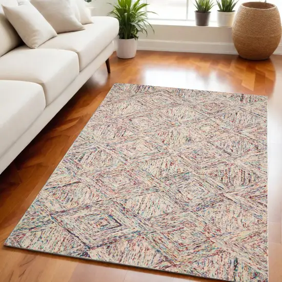 Ivory Red and Blue Wool Geometric Area Rug Photo 2