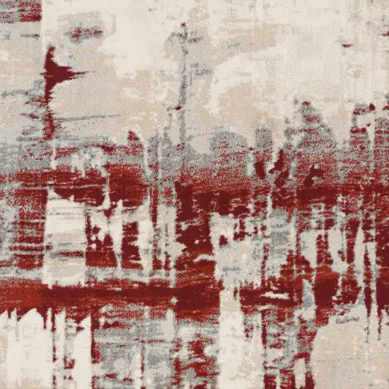 Ivory Red and Gray Abstract Area Rug Photo 6