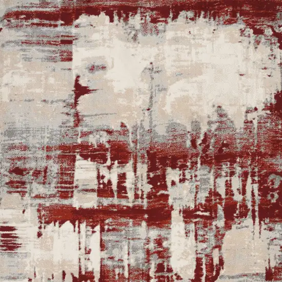 Ivory Red and Gray Abstract Area Rug Photo 7