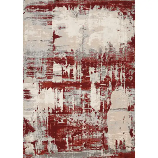 Ivory Red and Gray Abstract Area Rug Photo 2