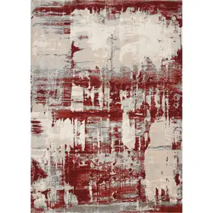 Photo of Ivory Red and Gray Abstract Area Rug