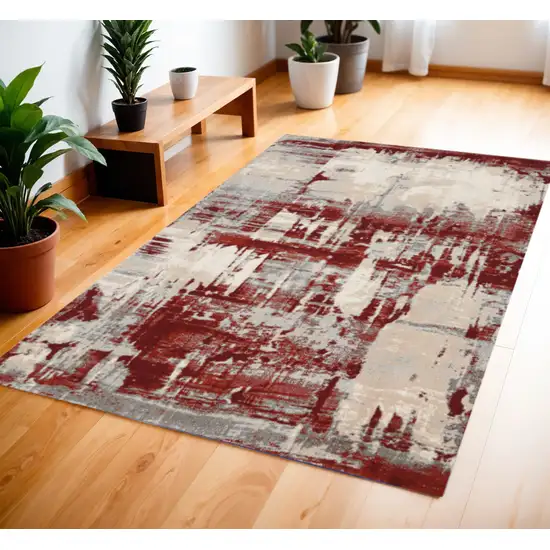 Ivory Red and Gray Abstract Area Rug Photo 1