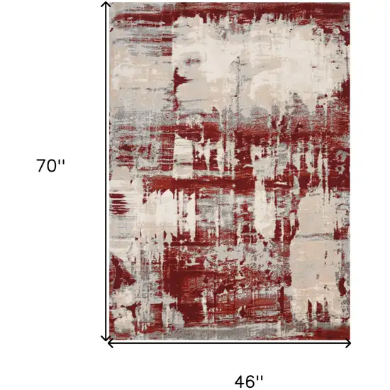 Ivory Red and Gray Abstract Area Rug Photo 3