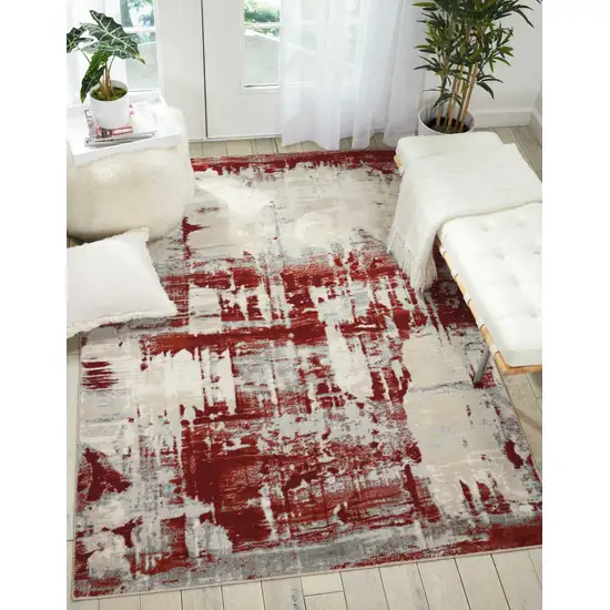 Ivory Red and Gray Abstract Area Rug Photo 8