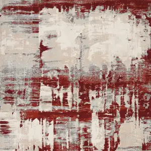 Photo of Ivory Red and Gray Abstract Non Skid Area Rug