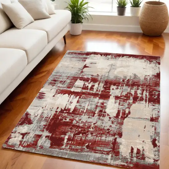 Ivory Red and Gray Abstract Non Skid Area Rug Photo 1