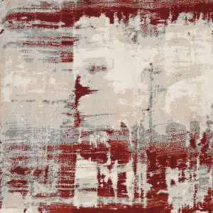 Photo of Ivory Red and Gray Abstract Non Skid Area Rug