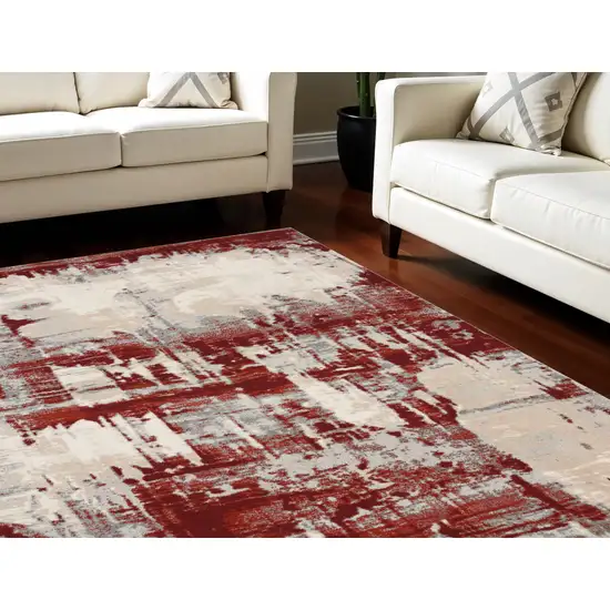 Ivory Red and Gray Abstract Non Skid Area Rug Photo 1