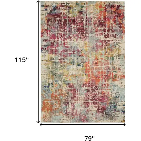 Ivory Red and Pink Abstract Distressed Non Skid Area Rug Photo 3