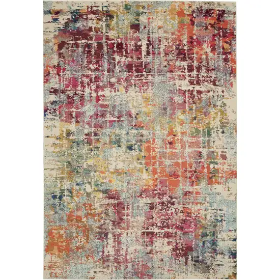 Ivory Red and Pink Abstract Distressed Non Skid Area Rug Photo 2