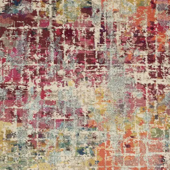 Ivory Red and Pink Abstract Distressed Non Skid Area Rug Photo 8