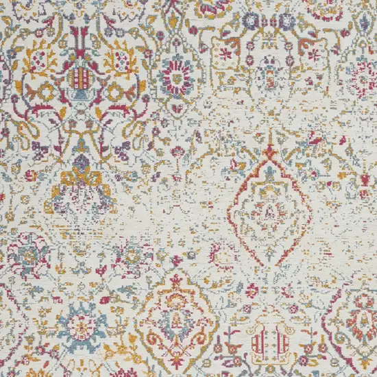 Ivory Red and Yellow Damask Distressed Area Rug Photo 7