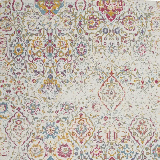 Ivory Red and Yellow Damask Distressed Area Rug Photo 8