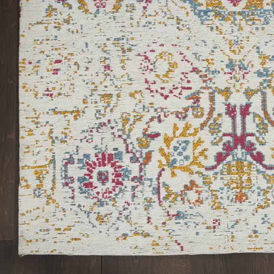 Ivory Red and Yellow Damask Distressed Area Rug Photo 4