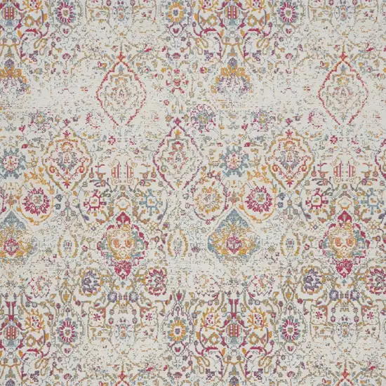 Ivory Red and Yellow Damask Distressed Area Rug Photo 7