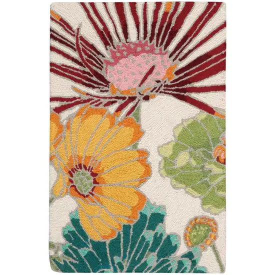 Ivory Red and Yellow Floral Hand Carved Handmade Area Rug Photo 2