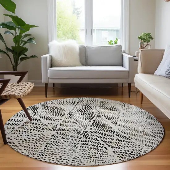 Ivory Round Geometric Washable Non Skid Indoor Outdoor Area Rug Photo 7