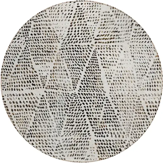 Ivory Round Geometric Washable Non Skid Indoor Outdoor Area Rug Photo 2