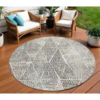 Photo of Ivory Round Geometric Washable Non Skid Indoor Outdoor Area Rug