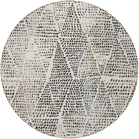 Ivory Round Geometric Washable Non Skid Indoor Outdoor Area Rug Photo 5