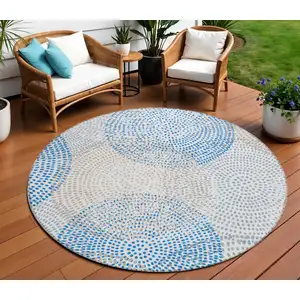 Photo of Ivory Round Polka Dot Washable Non Skid Indoor Outdoor Area Rug