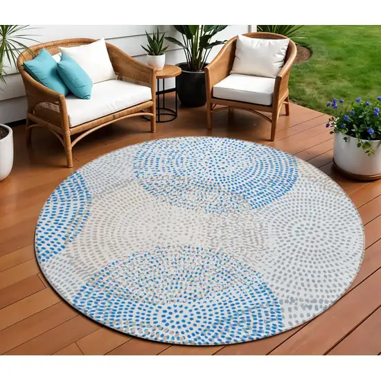 Ivory Round Polka Dot Washable Non Skid Indoor Outdoor Area Rug Photo 1