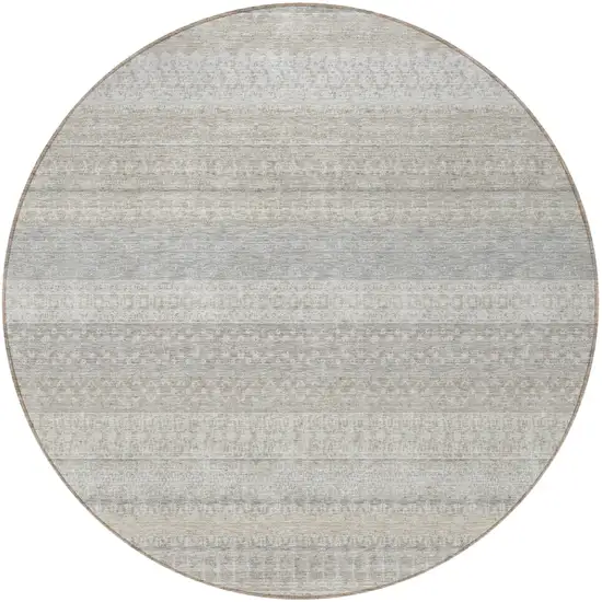 Ivory Round Striped Washable Non Skid Indoor Outdoor Area Rug Photo 4