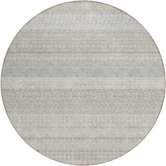 Ivory Round Striped Washable Non Skid Indoor Outdoor Area Rug Photo 2