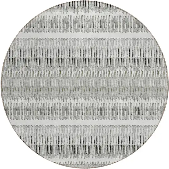 Ivory Round Striped Washable Non Skid Indoor Outdoor Area Rug Photo 2