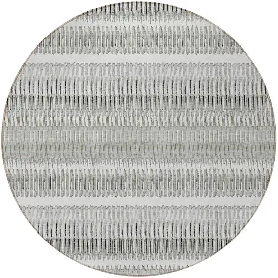 Ivory Round Striped Washable Non Skid Indoor Outdoor Area Rug Photo 4