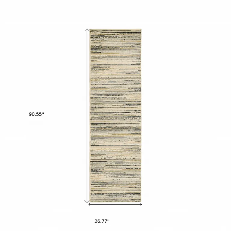 Ivory Sage Abtract Lines Indoor Runner Rug Photo 5