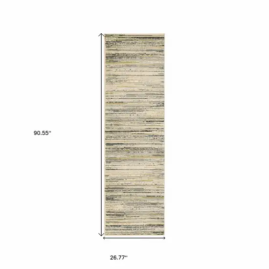 Ivory Sage Abtract Lines Indoor Runner Rug Photo 5