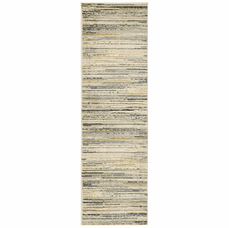 Ivory Sage Abtract Lines Indoor Runner Rug Photo 1