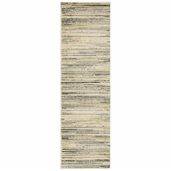 Ivory Sage Abtract Lines Indoor Runner Rug Photo 1