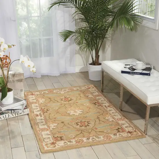 Ivory Sage and Tan Wool Floral Area Rug Photo 8