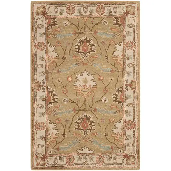 Ivory Sage and Tan Wool Floral Area Rug Photo 4